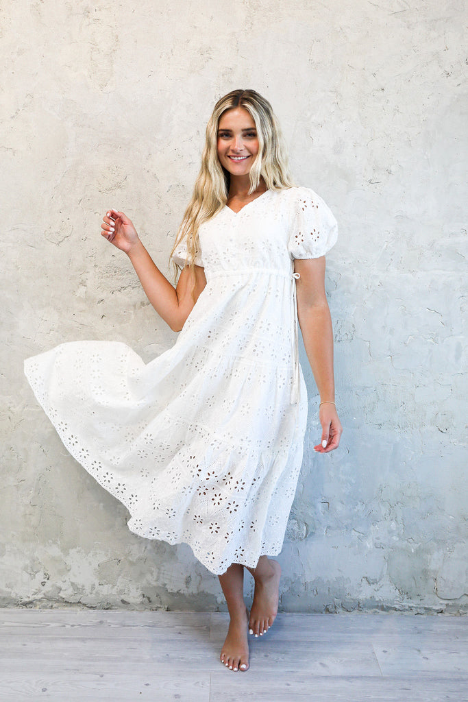 The Randa Maxi Dress in White Eyelet