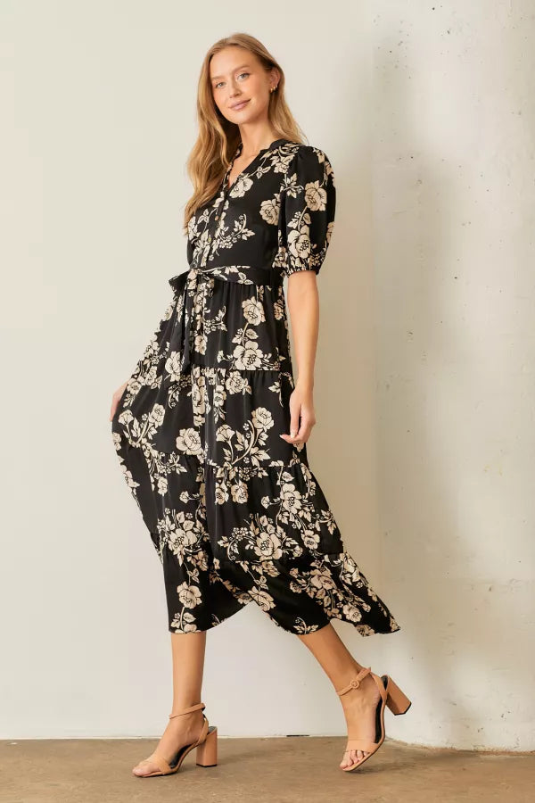 The Renna Button Front Maxi in Black Multi