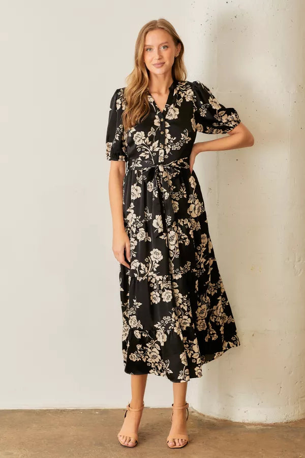 The Renna Button Front Maxi in Black Multi