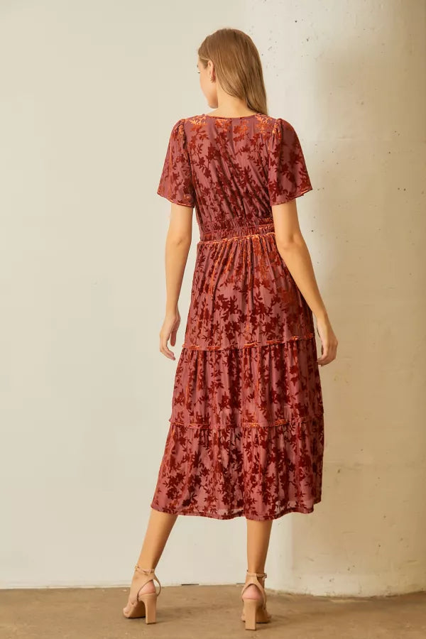 The Gracelyn Velvet Maxi Dress in Rust