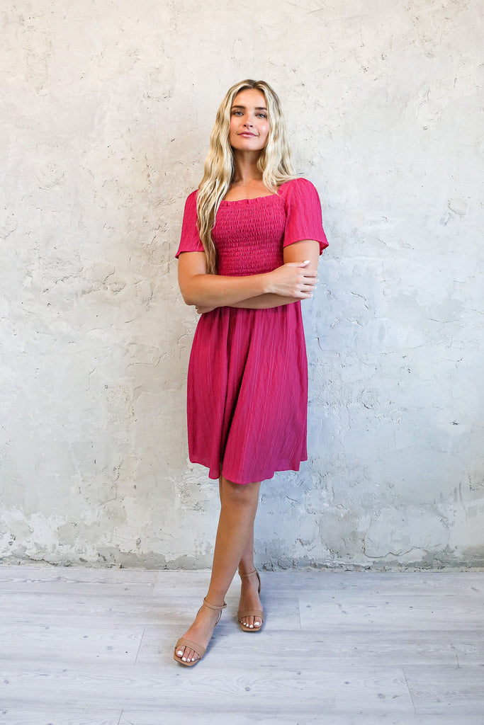 The Sage Midi Dress in Fuchsia Pink