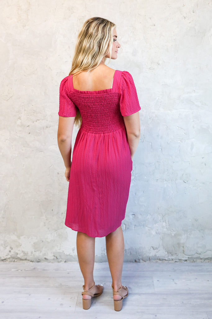 The Sage Midi Dress in Fuchsia Pink