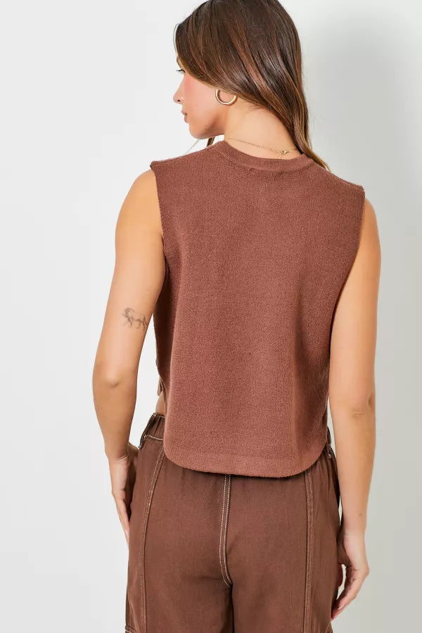 The Shay Vest with Side Buttons in Dark Brown