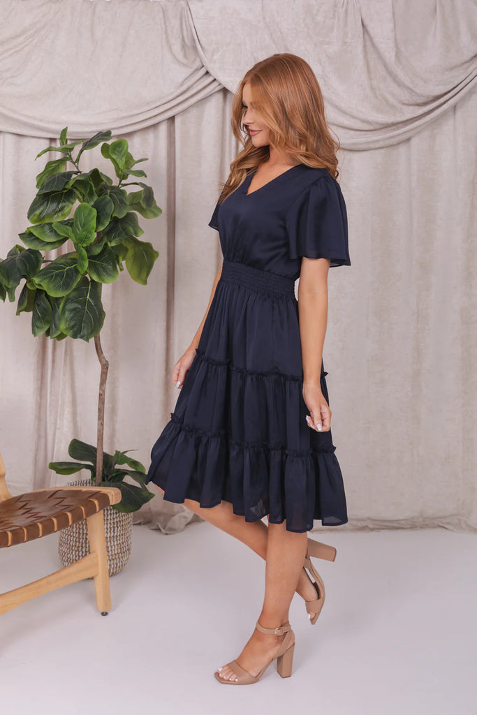 The Sophia Midi Dress in Midnight Blue