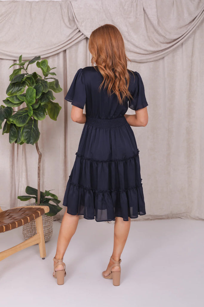 The Sophia Midi Dress in Midnight Blue