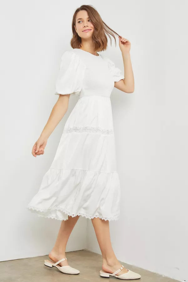 The Summer Smocked Midi Dress in Ivory