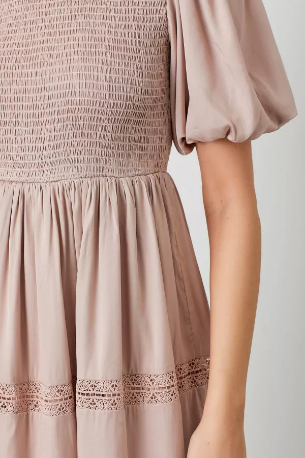 The Summer Smocked Midi Dress in Blush Pink