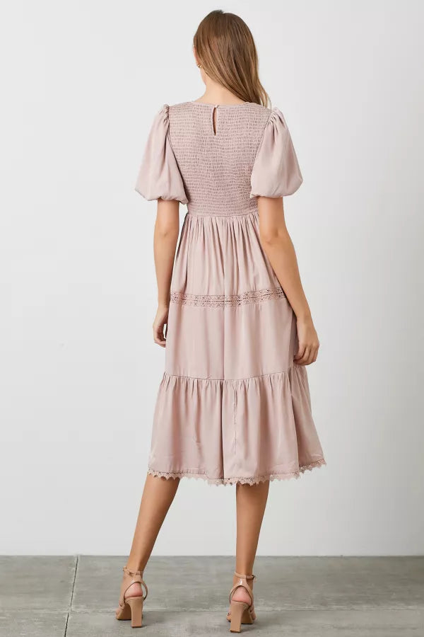 The Summer Smocked Midi Dress in Blush Pink