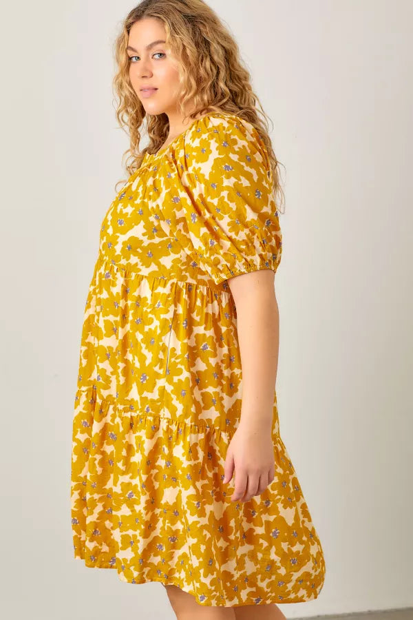 The Zahara Square Neck Midi Dress in Mustard