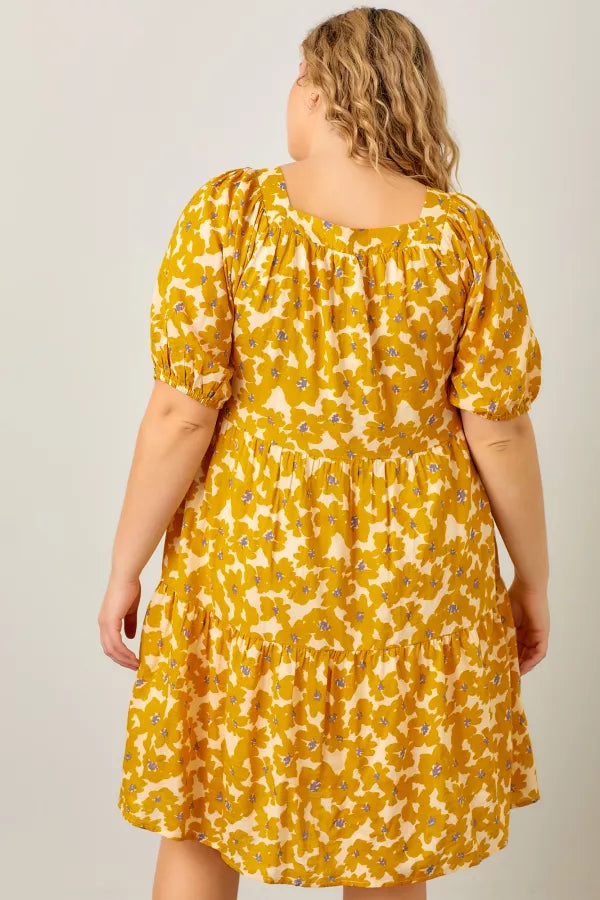 The Zahara Square Neck Midi Dress in Mustard