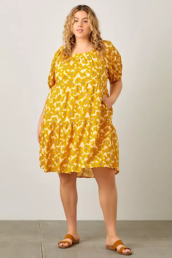 The Zahara Square Neck Midi Dress in Mustard