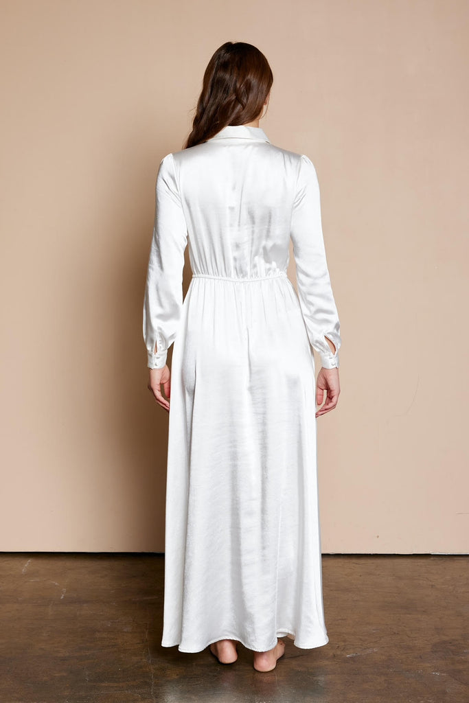 The Zaya Dull Satin Temple Dress in White