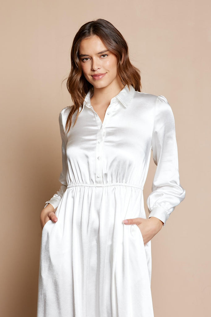 The Zaya Dull Satin Temple Dress in White