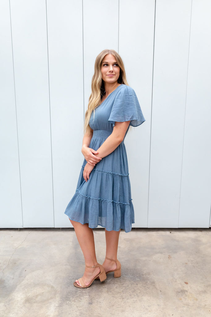 The Tate Midi Dress in Colony Blue