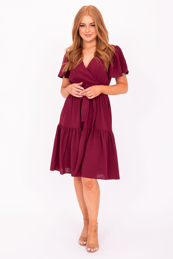 The Elyse Midi Dress in Claret Red