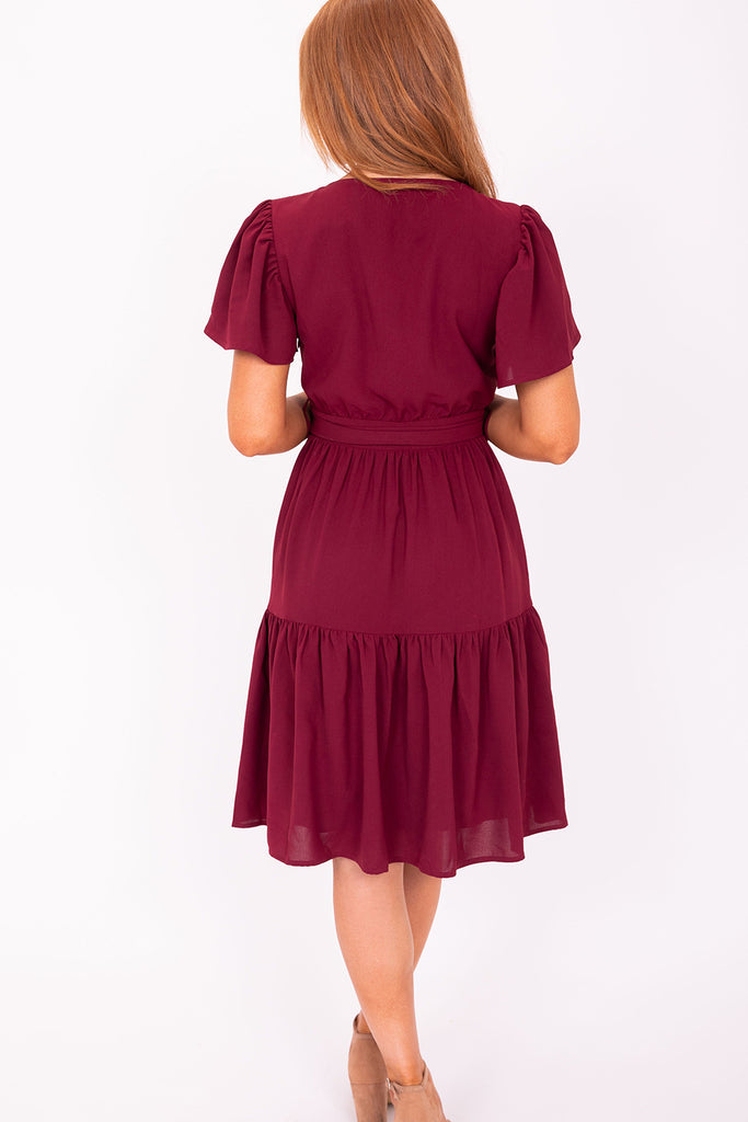 The Elyse Midi Dress in Claret Red