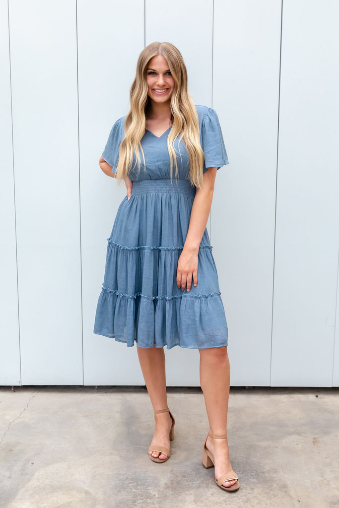 The Tate Midi Dress in Colony Blue