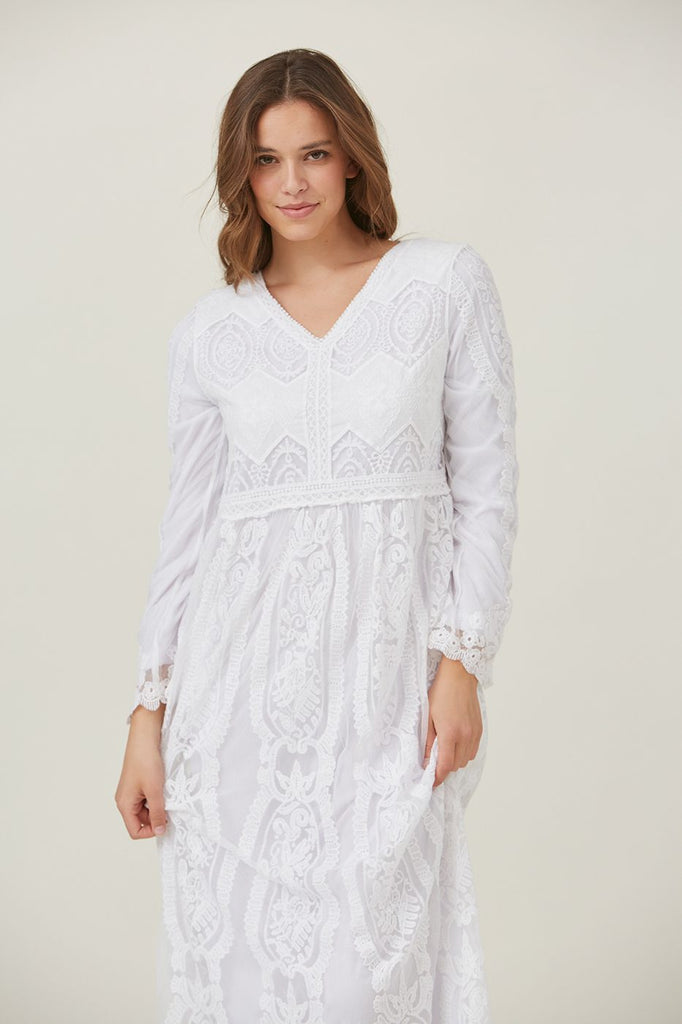 The Lillian Lace Temple Dress in White