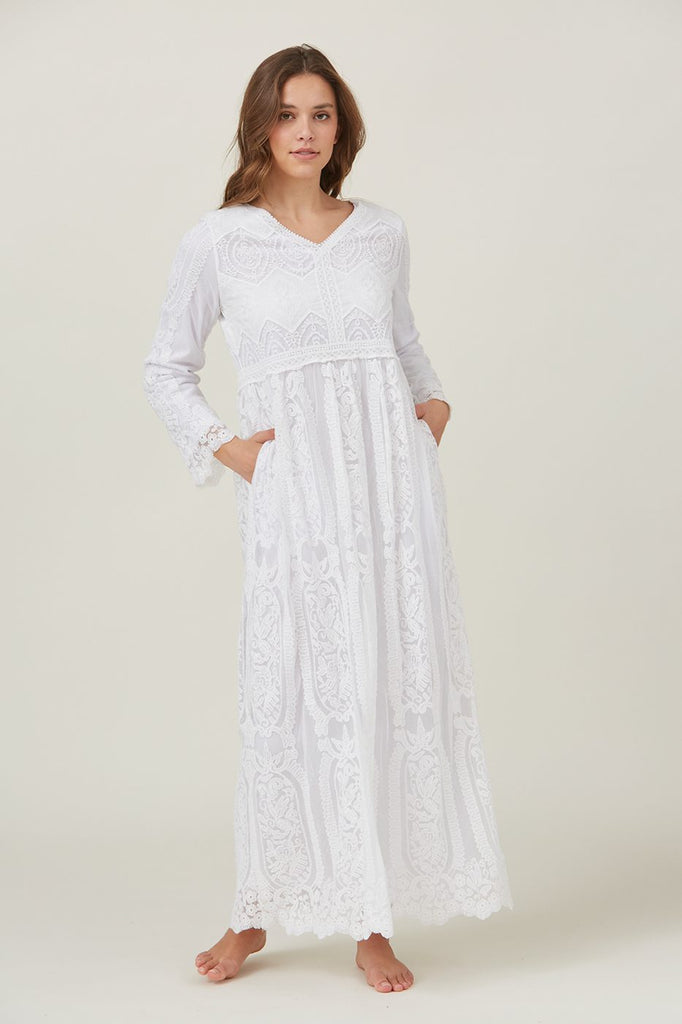 The Lillian Lace Temple Dress in White