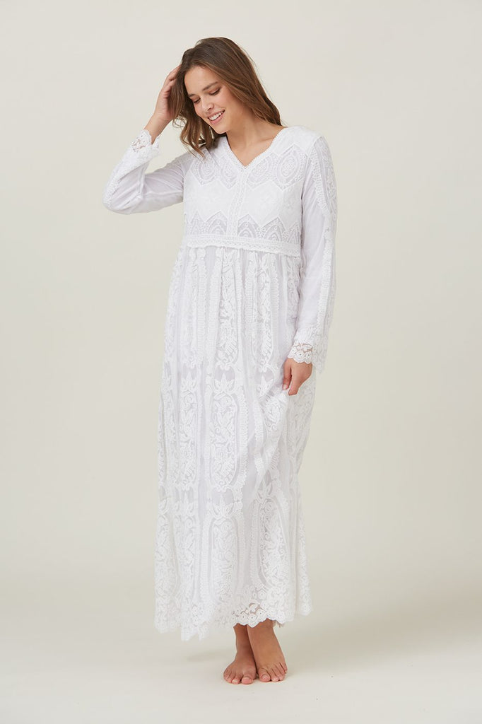 The Lillian Lace Temple Dress in White