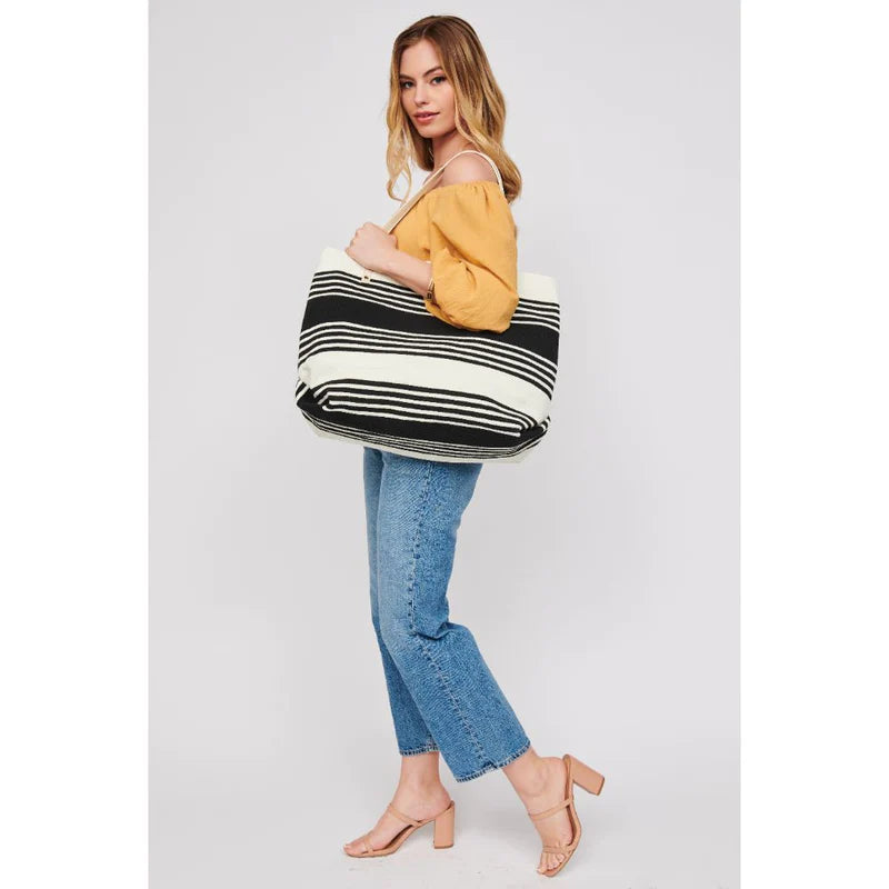 The Nessa Tote in Black & White Stripe