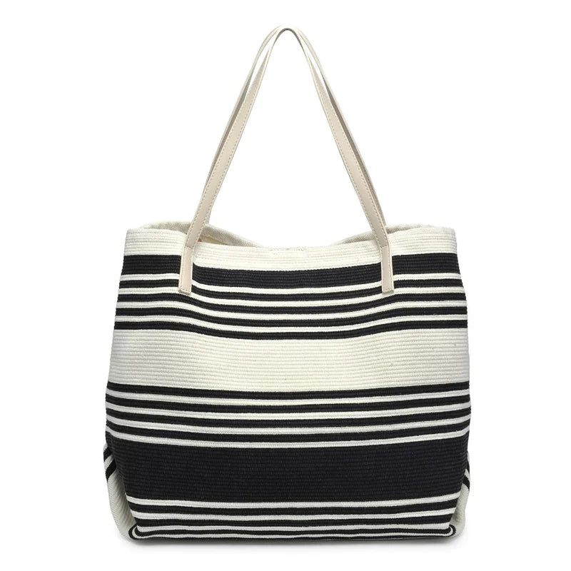 The Nessa Tote in Black & White Stripe