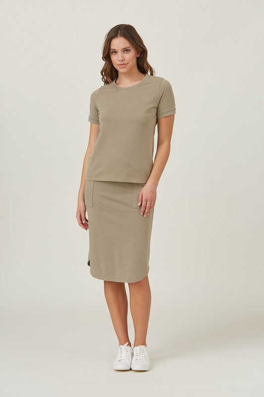 The Tori Rib Skirt in Olive Curvy